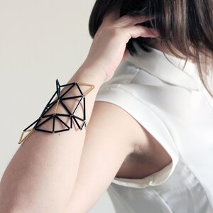 Black Gold Statement Bracelet Contemporary Geometrical Cuff Designer jewelry image 1