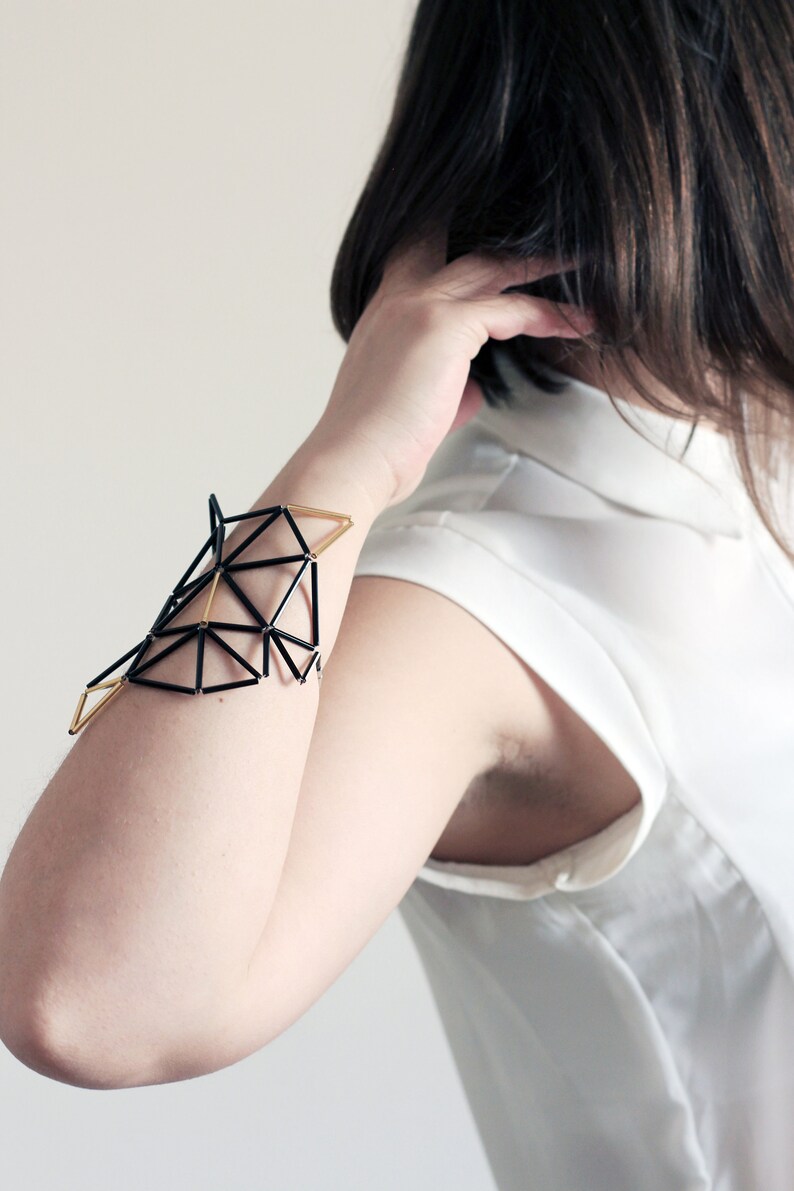 Black Gold Statement Bracelet Contemporary Geometrical Cuff Designer jewelry image 1