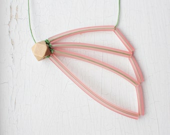 Pink Geometric Pendant Necklace- Urban Contemporary Jewelry- Butterfly wing