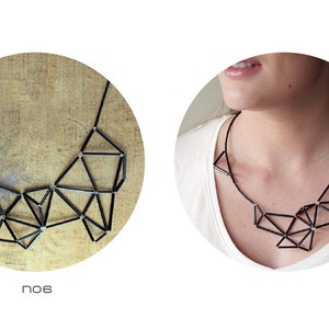 Geometric Statement Necklace Faceted Prism Triangle necklace Black minimalist necklace image 2