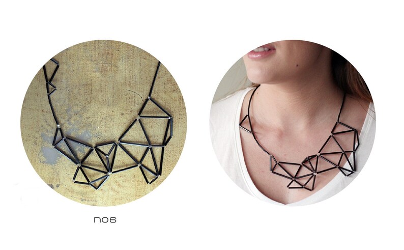 Geometric Statement Necklace Faceted Prism Triangle necklace Black minimalist necklace image 2