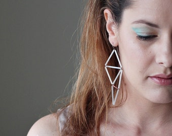 Geometric Wedding Earrings- SemiTransparent Pink- Dynamic Faceted Minimal Statement Earring