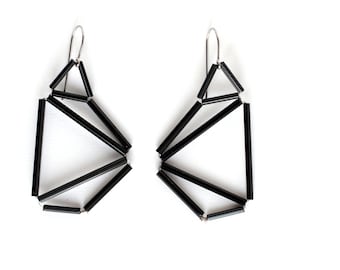 Black Geometric Earrings- Faceted himmeli inspired