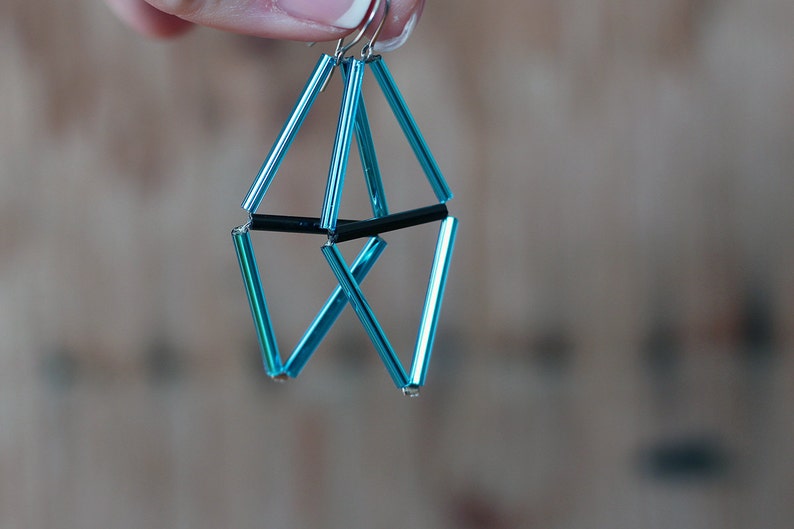 Sky blue Himmeli Earrings Rhombus earrings Minimal urban jewelry image 1