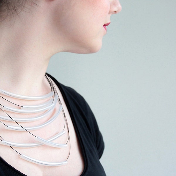Black minimal necklace -Minimalist Necklace- Urban Geometric Contemporary Multistrand