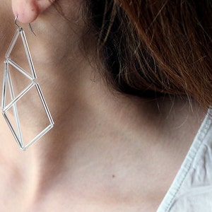 Geometric Statement Earrings-Clear Prism Earrings 3d Triangle Earrings image 2