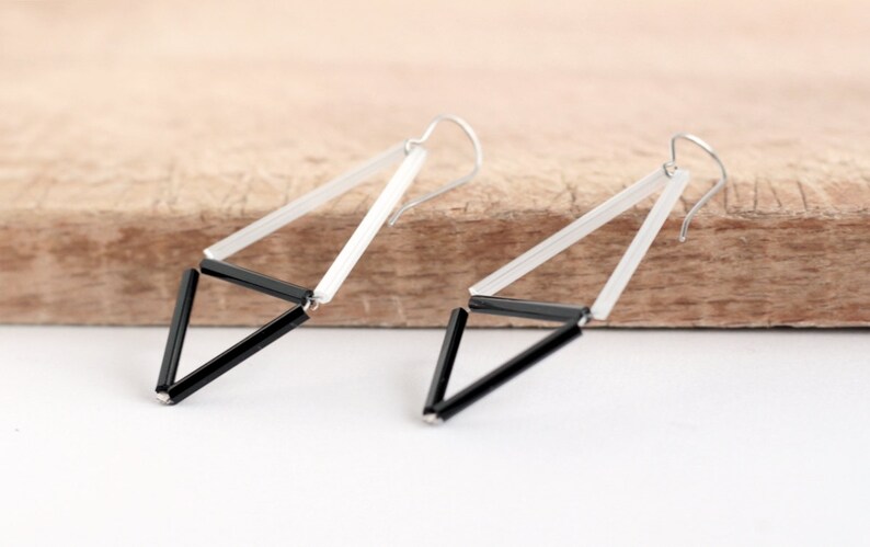 Black White Earrings Himmeli earrings Glass minimal geometric image 2