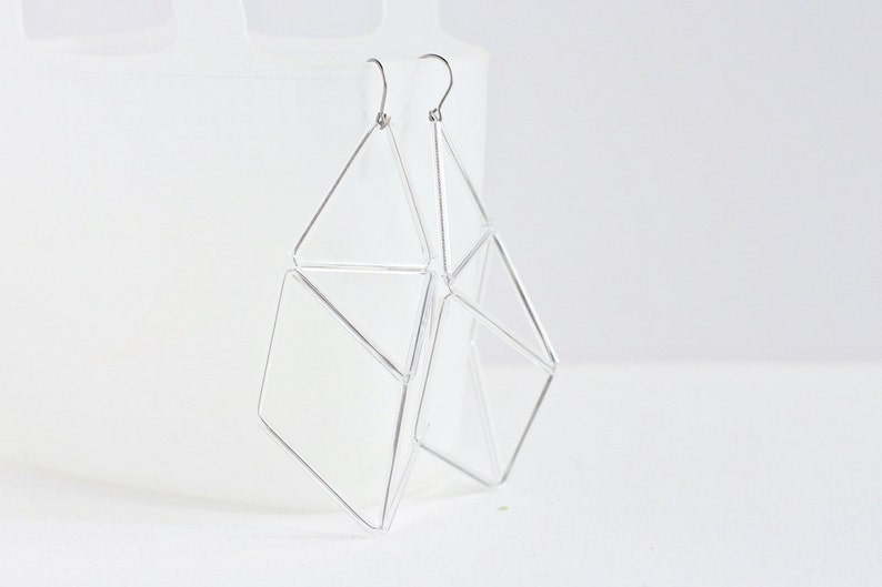 Geometric Statement Earrings-Clear Prism Earrings 3d Triangle Earrings image 4