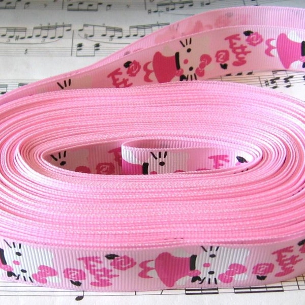 Cute Hello Kitty on Pink 7/8" Grosgrain Ribbon