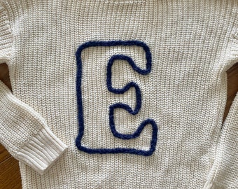 Custom Hand Embroidered Kid Initial Sweater | Personalized Initial Sweater | Sizes 3 months to 12 years | Gender Neutral | Initial Sweater