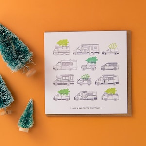 Cartão de Natal Vanlife / Cartão de Saudações Adventure Campervan / Cartão Motorhome / Quadrado /