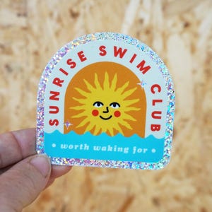Glittersticker Sunrise Swim Club / vinylsticker Wild Swimming / sticker camper / laptop