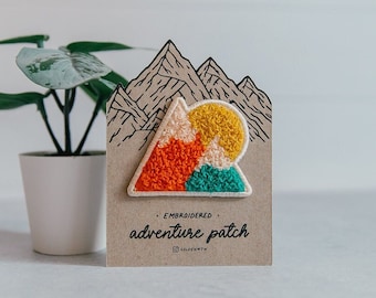Mountain Sun Embroidered Chenille Patch / Adventure Iron on patch / Backpack Patch / Gift