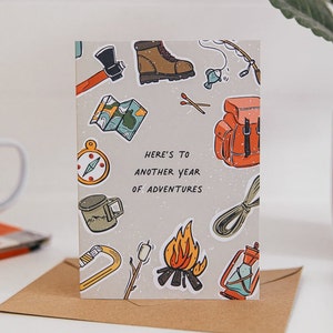 Here's to another year of adventures Card / Adventure Anniversary Card / A6 / Camping birthday card