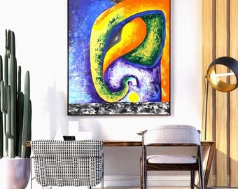Abstract Elephant Painting, Original Acrylic Canvas Art, Home Decor Wall Art