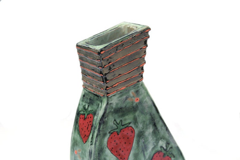 Skinny Strawberries Vase Handmade Ceramic Vase Narrow Vase Etsy