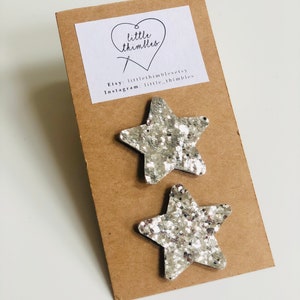 2 Mini Glitter Star Hair Clips. Christmas, Party, Gift, Birthday, Flower Girl Accessories, Christmas Eve Box