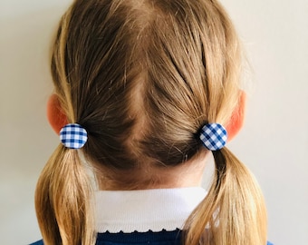Handmade School Uniform Button Hair Bobbles - Blue, Green, Red, Yellow, Maroon, Purple Gingham