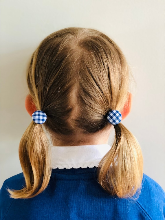 Handmade School Uniform Button Hair Bobbles - Blue, Green, Red, Yellow, Maroon, Purple Gingham