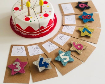 Personalised Birthday Number Star Glitter Pin Badge. 16th, 18th, 21st, 30th, 40th, 50th, 60th, 70th, 80th, 90th Birthday. Kid’s Birthday.