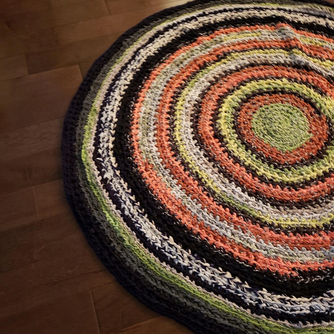 Braided Round Crochet Rag Rug Upcycled Cotton Textiles Handmade Carpet ...