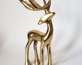 Polished Gold Standing Deer Statue | Stag Display Stand Christmas Holiday Home Decor
