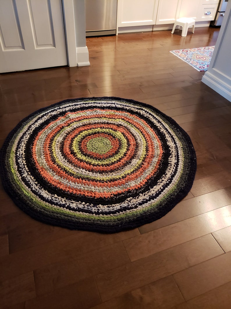 Hand Braided Round Crochet Rag Rug Upcycled Cotton Textiles Etsy
