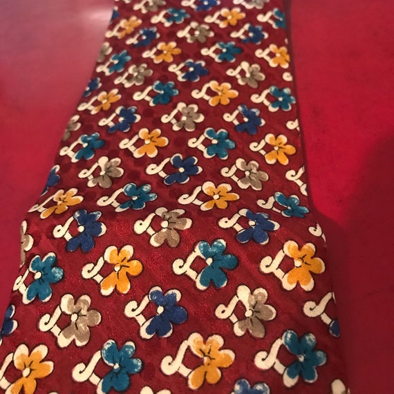 Vintage UNGARO Paris 100% Silk Tie Floral Red Blu… - image 5