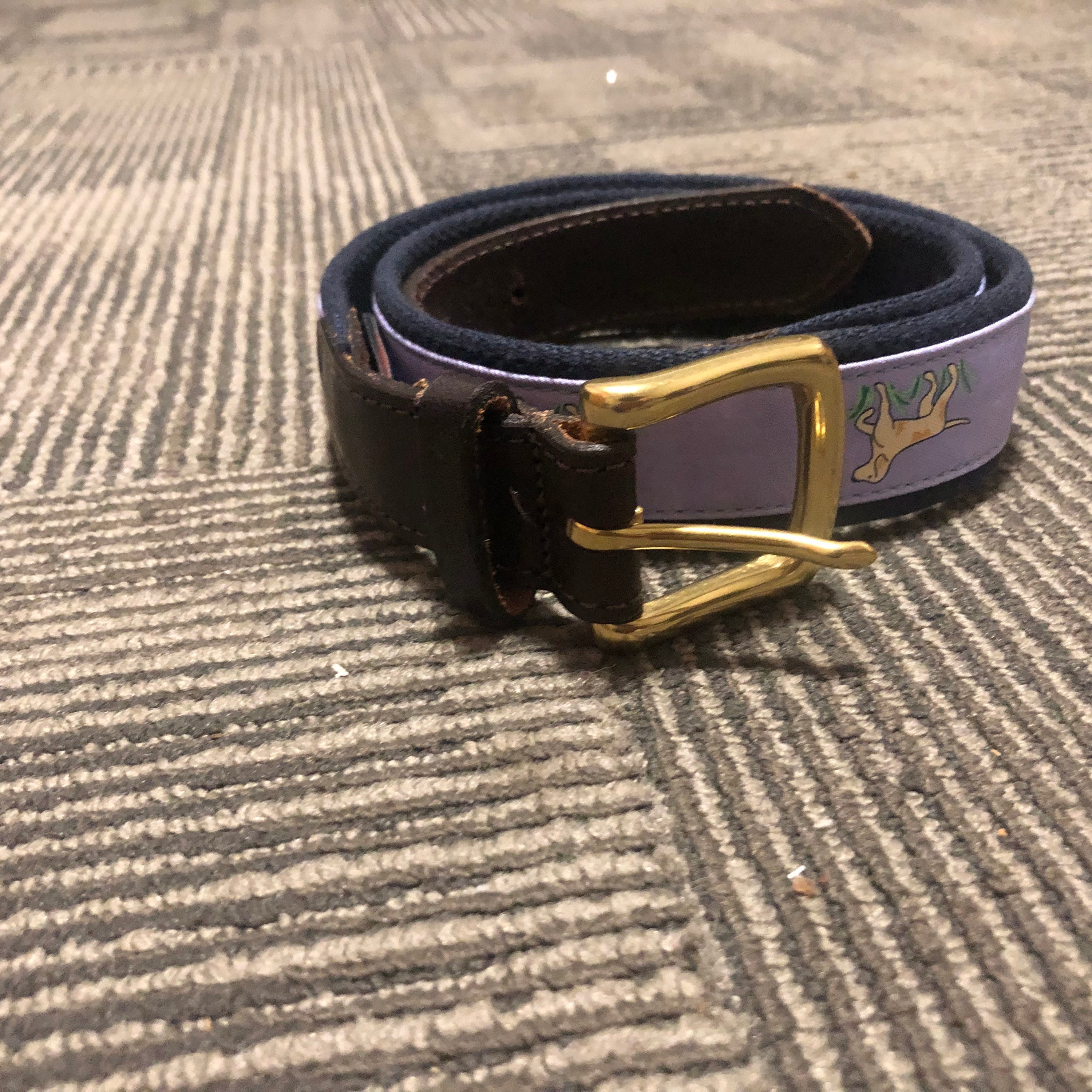 Vintage Vineyard Vines Mens Belt 34 USA Labrador Dogs Brass Buckle