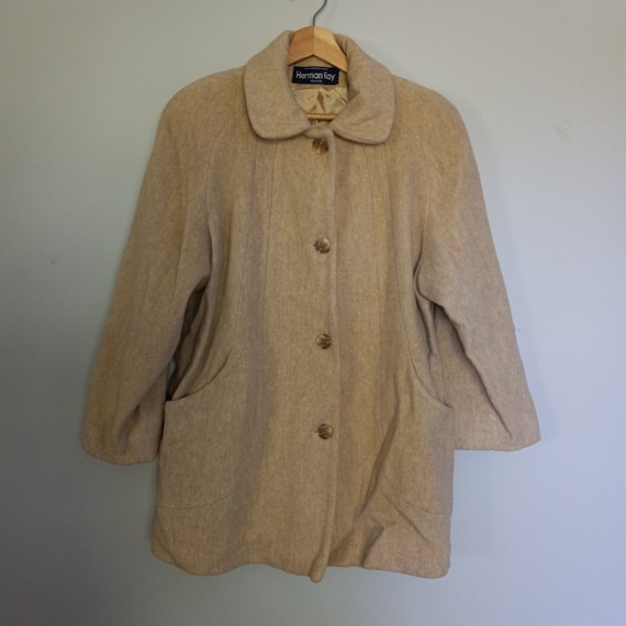 Vintage Womens Herman Kay Petite Size 12 Beige Tan Wool Coat Lined Button up Winter Coat Etsy