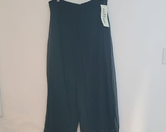 Vintage 80s Women's Cattiva Silk Sheer Layered Black Wide Leg Pants NOS Size 12 Made in the USA
