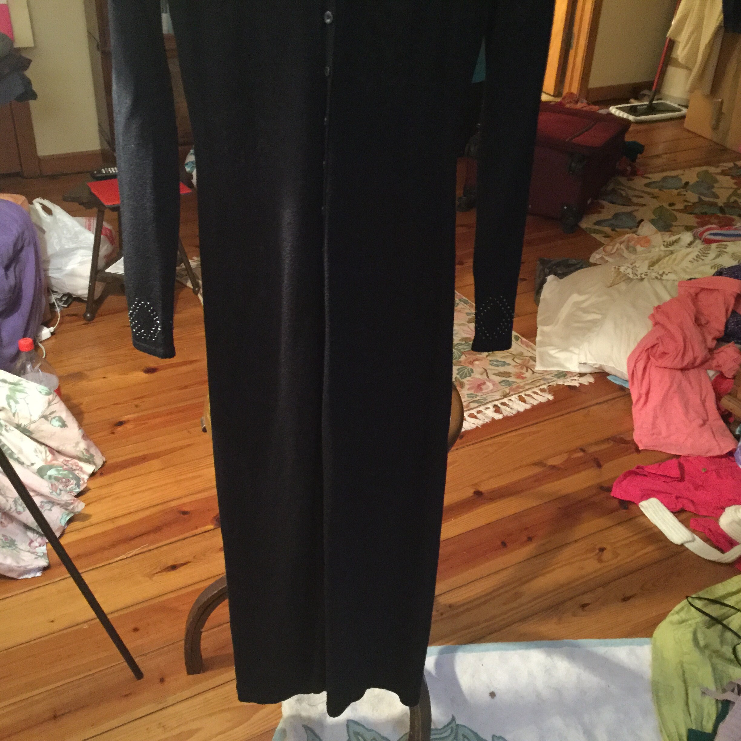 Robe Tricotée Guess Noire à Bretelles Spaghetti Et Col En V Perlé - Taille S, Occasion Très Bon état