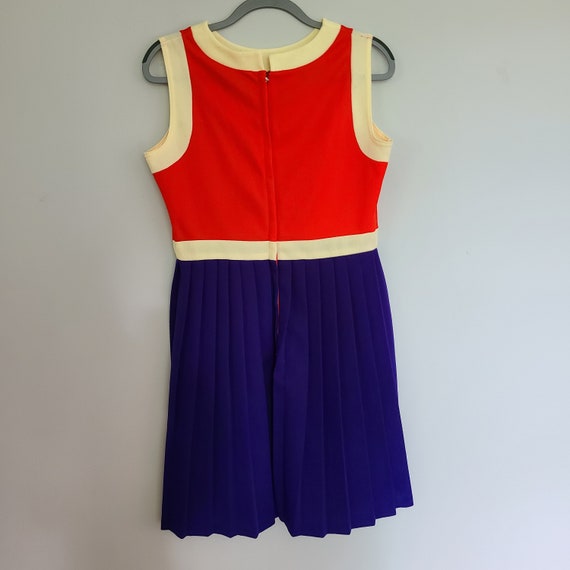 Vintage 70s Womens Dress Colorblock Pleated Skirt… - image 3