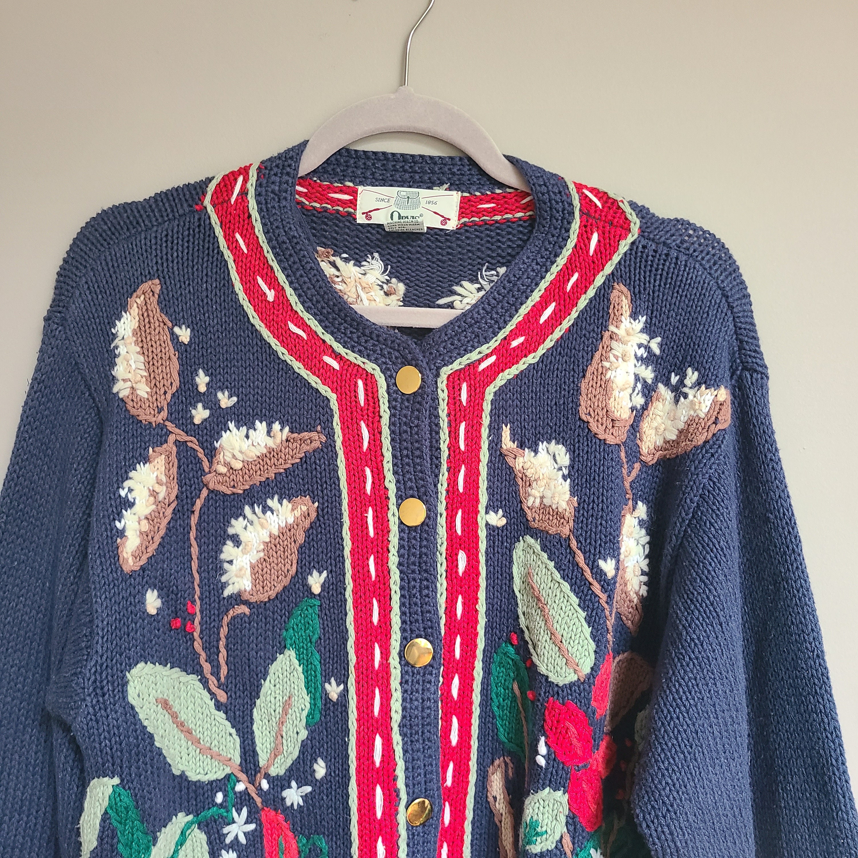80s Ecuador Flower Knit cardigan 花 ビンテージ 80s Ecuador Flower Knit cardigan 花 ビンテージ 90's Ecuador