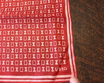 Very Early Vintage VERA Scarf VERA Neumann Silk Small Scarf Square Red White Abstract Design