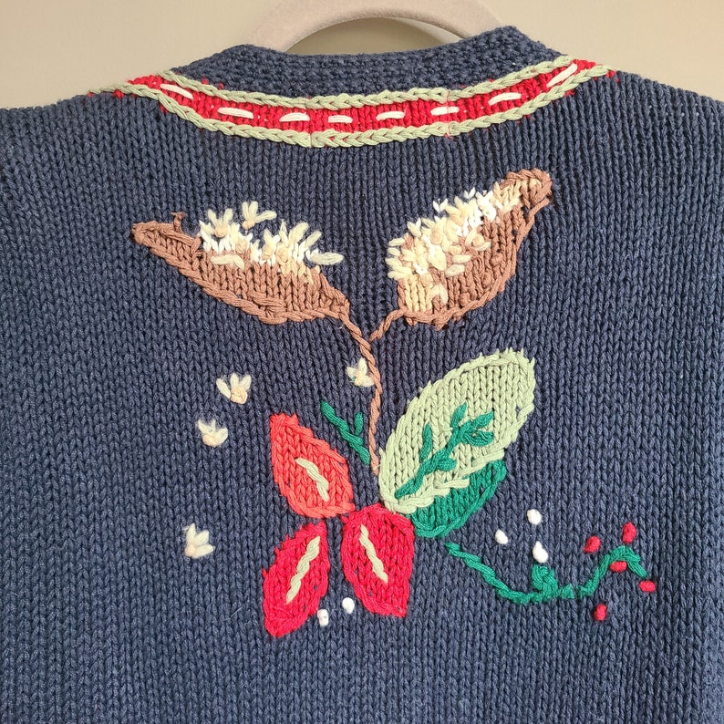 Vintage 80s Womens Orvis Button Up Cardigan Sweater Nature/Floral Design Women's Size Medium Ramie/Cotton Knit image 7