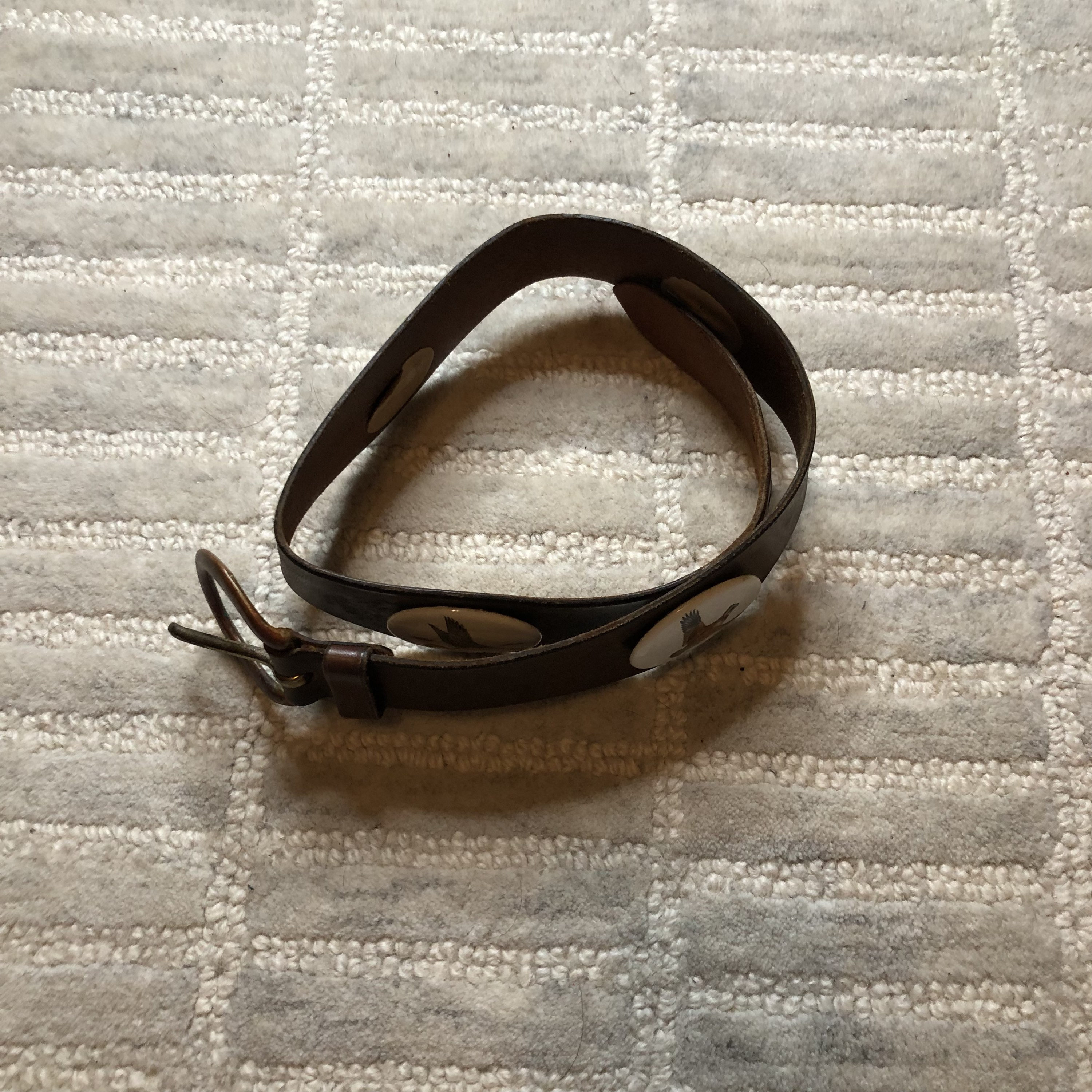 Vintage Handmade Calderon Leather with Antique toned Brass Buckle. Wide Dark Green Leather and Brass Buckled Vintage Calderon  main image 3