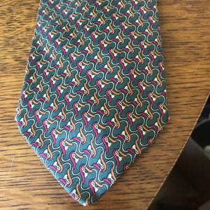 Vintage BROOKS BROTHERS Tie All Silk Horse Tack Bridle Design Red Orange Cream Green USA