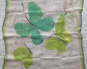 Vintage VERA Scarf VERA NEUMANN Scarf Square Verasheer Butterflies Green Yellow Sheer Scarf