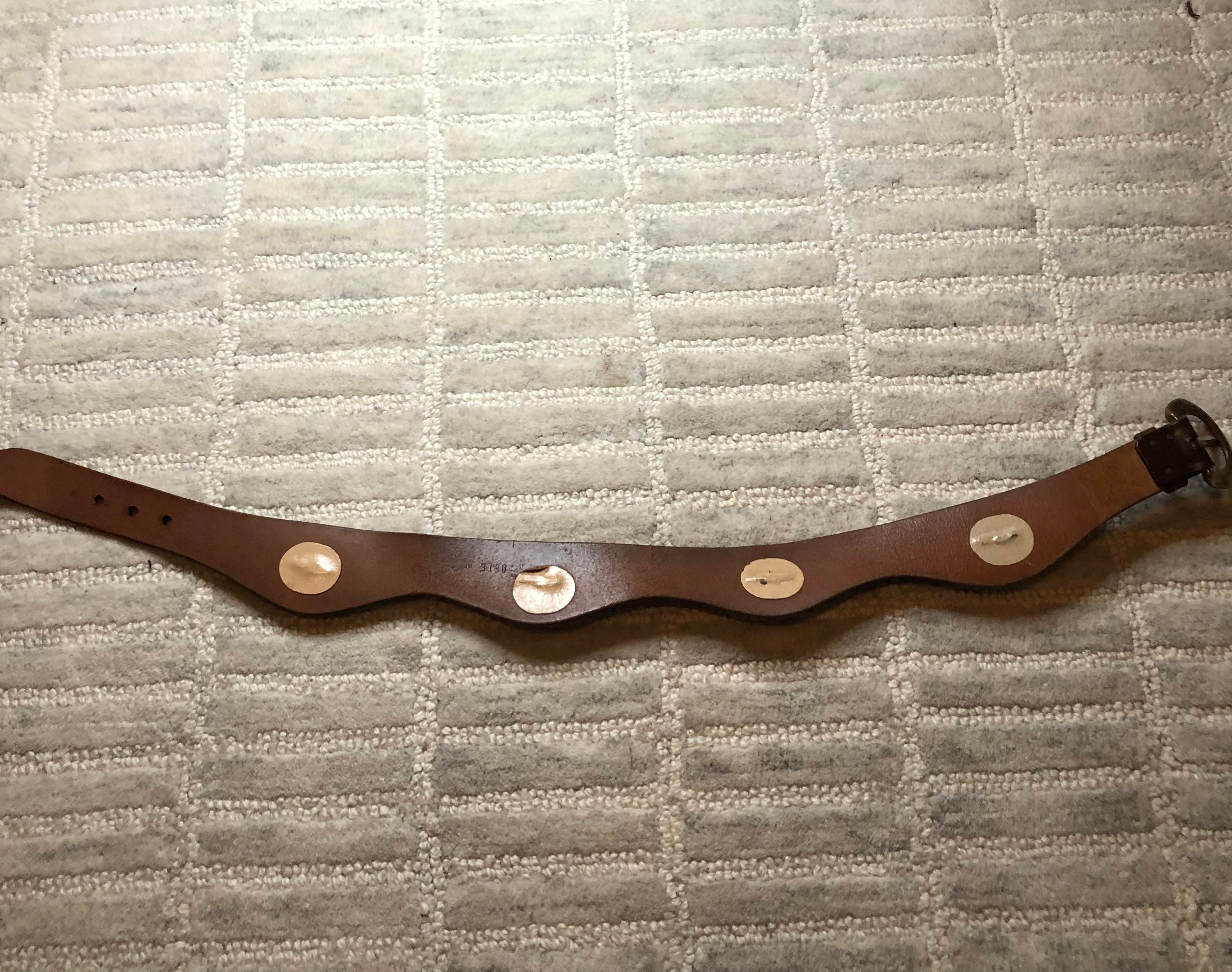 Calderon brown leather belt with rustic brass hook closure Vintage Calderon Waist Belt Women Brown Whipsnake Leather  main image 2