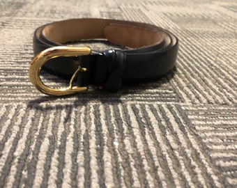 Vintage Woman’s Talbots Belt L Inky Black Italy Genuine Leather Solid Buckle
