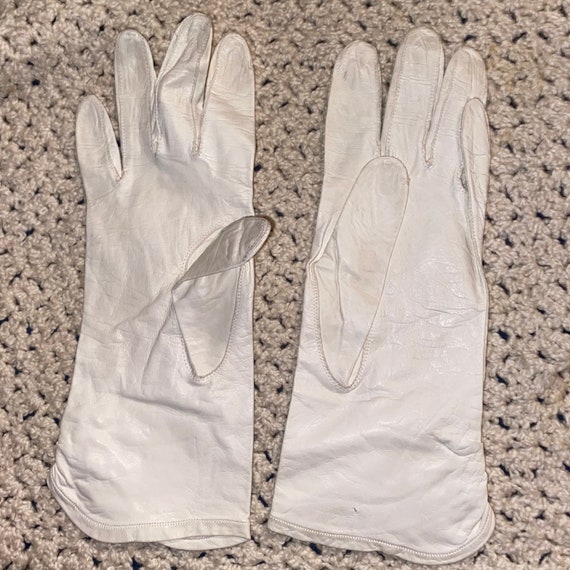 Vintage White leather driving gloves women's Wint… - image 4