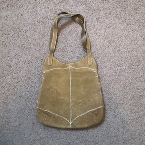Bolso de mano vintage de piel de ante para mujer, color tostado, con asa superior, cierre a presión cosido, cremallera y bolsillo térmico