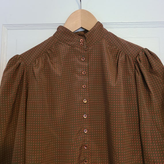 Vintage Women's Brown Red Polka Dot Button Up Mid… - image 3