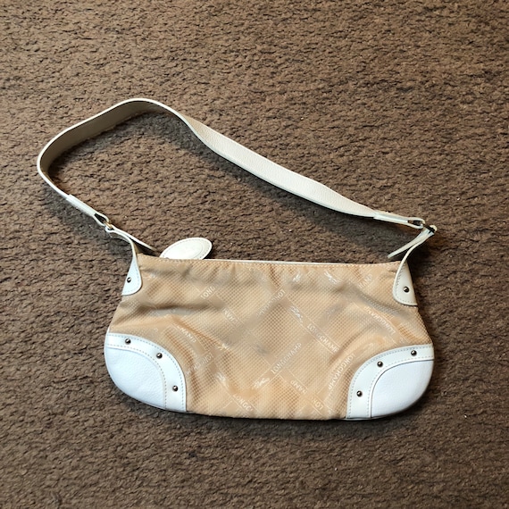 Vintage Longchamp Womans Shoulder Bag S Beige White Leather Check Studded Zipper Logo Etsy