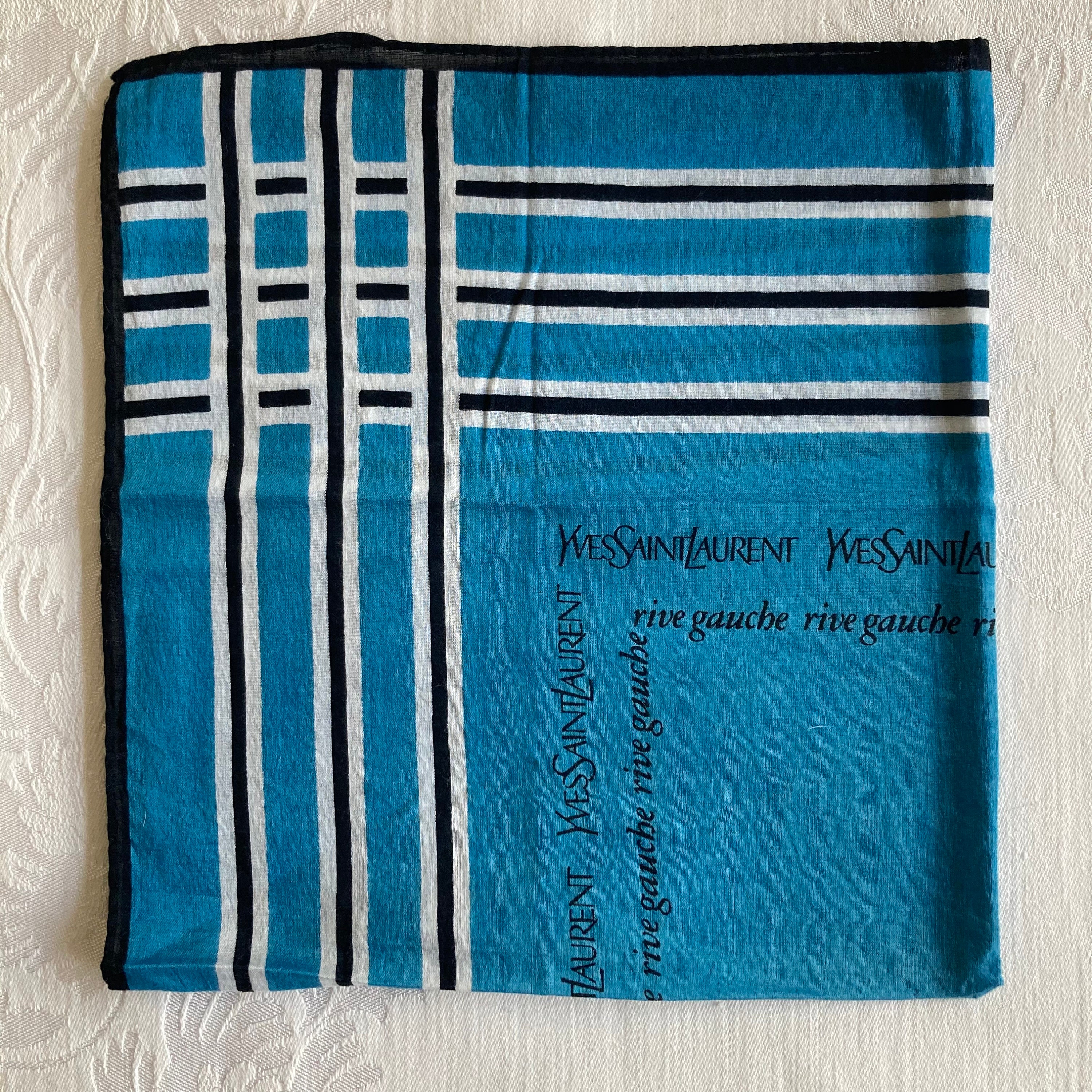 VINTAGE YSL Yves Saint Laurent Rive Gauche Striped Scarf Blue