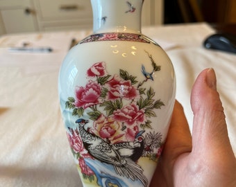 Vintage Lenox The Martha Washington Vase Japan Birds Floral Pink Blue