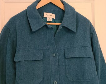 Vintage Women's Avenue Shirt Long Sleeve Button Up Collared Blue Green Heathered Lined Wool Flannel Front Pockets Size 14/16 XL Ukraine