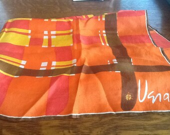 Vintage Vera NEUMANN Silk Scarf Square Vibrant Orange Brown Red Yellow