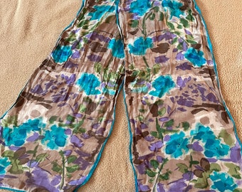 Vintage VERA Scarf VERA Neumann Scarf Rectangle Design Green Brown Blue White Purple Gray Handrolled Silk Floral
